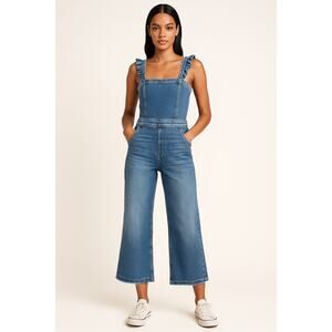 Blank NYC Denim Overalls Women’s Size 29 Blue Wide Leg Cropped Jumpsuit Raw Hem